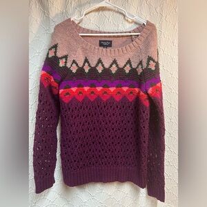 American Eagle Outfitters Purple and Pink Patterned Crew Neck Sweater